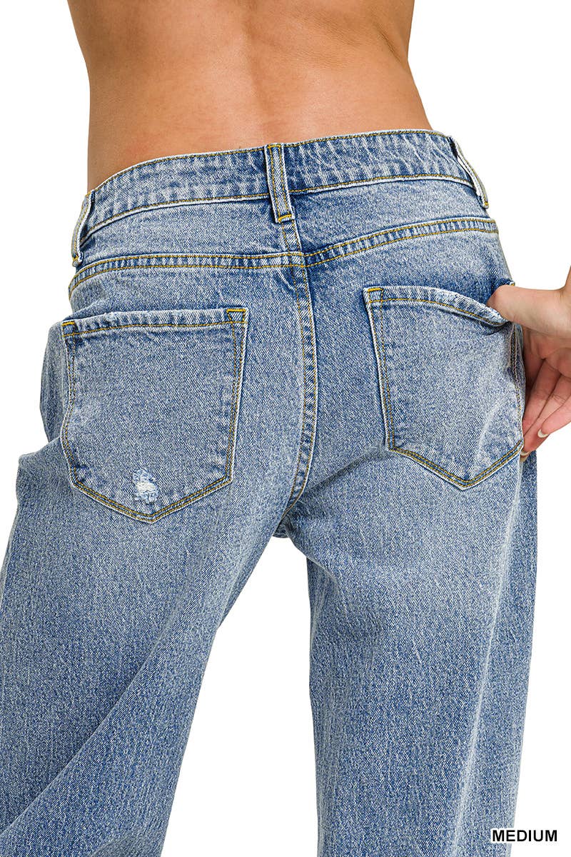 Medium Washed Straight Stretch Denim Pants Zenana