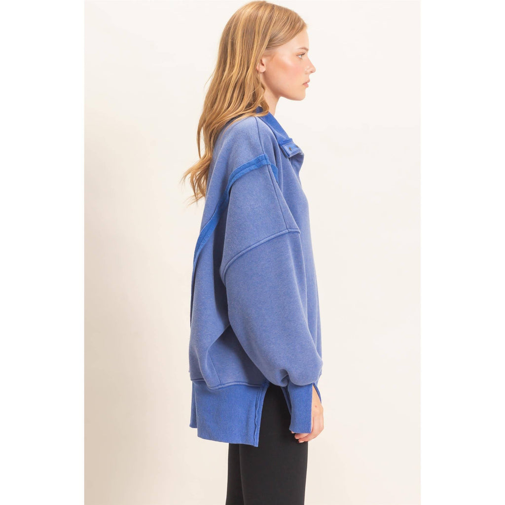 Mineral Wash Snap Collar Pullover
