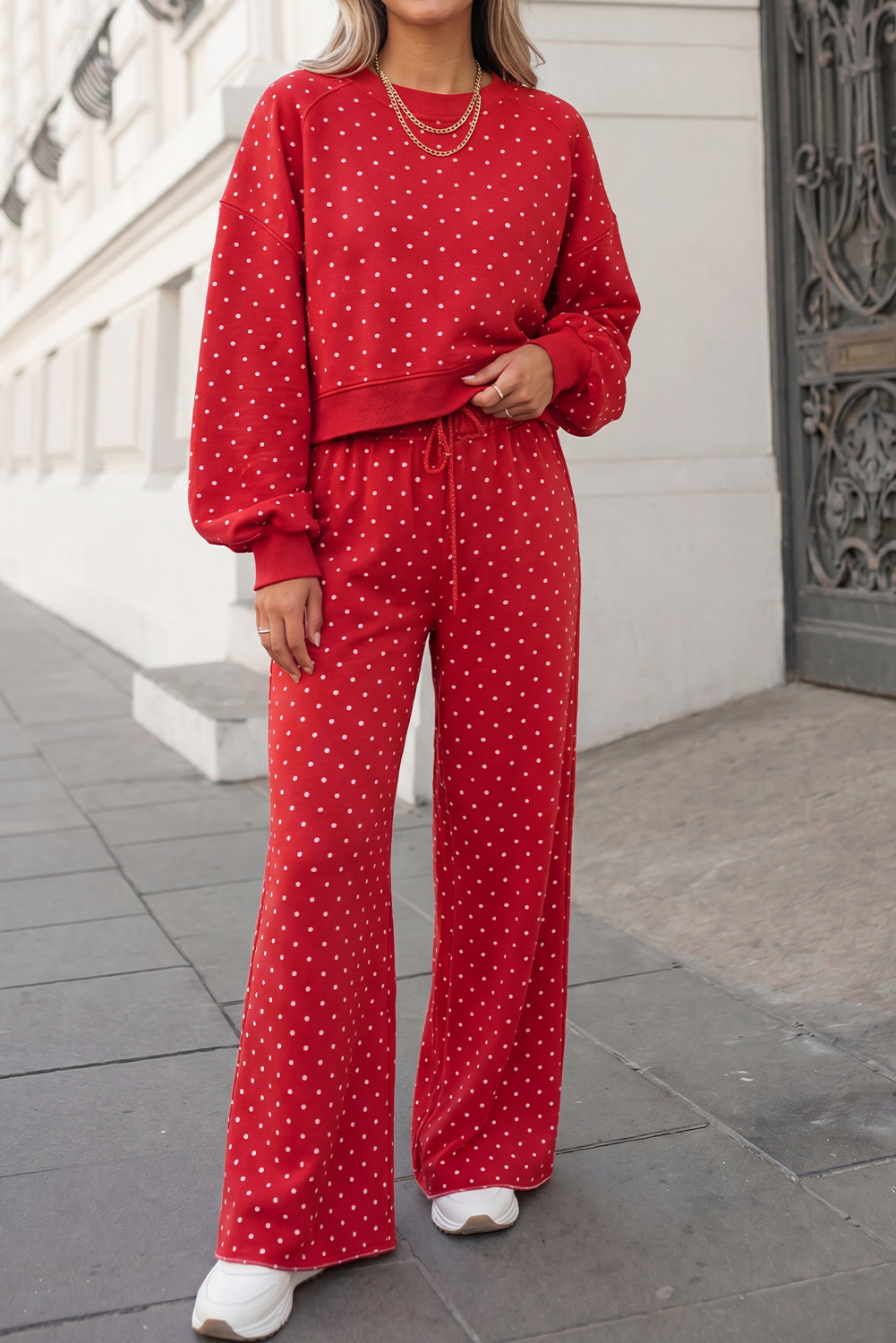 Polka Dot Print High Waist Pants Set | S-XL Plus 1X-4X