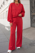 Polka Dot Print High Waist Pants Set | S-XL Plus 1X-4X