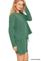 Raised Rib Long Sleeve Tee And Shorts Set