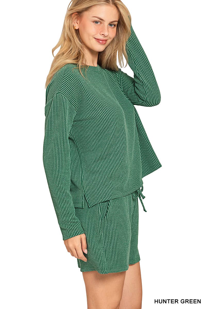 Raised Rib Long Sleeve Tee And Shorts Set