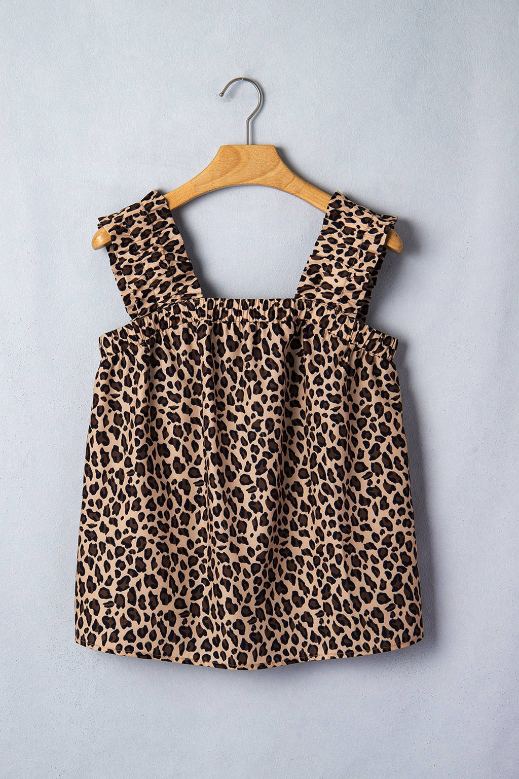 PRETTY BASH Leopard Frilled Square Neck Tank Top