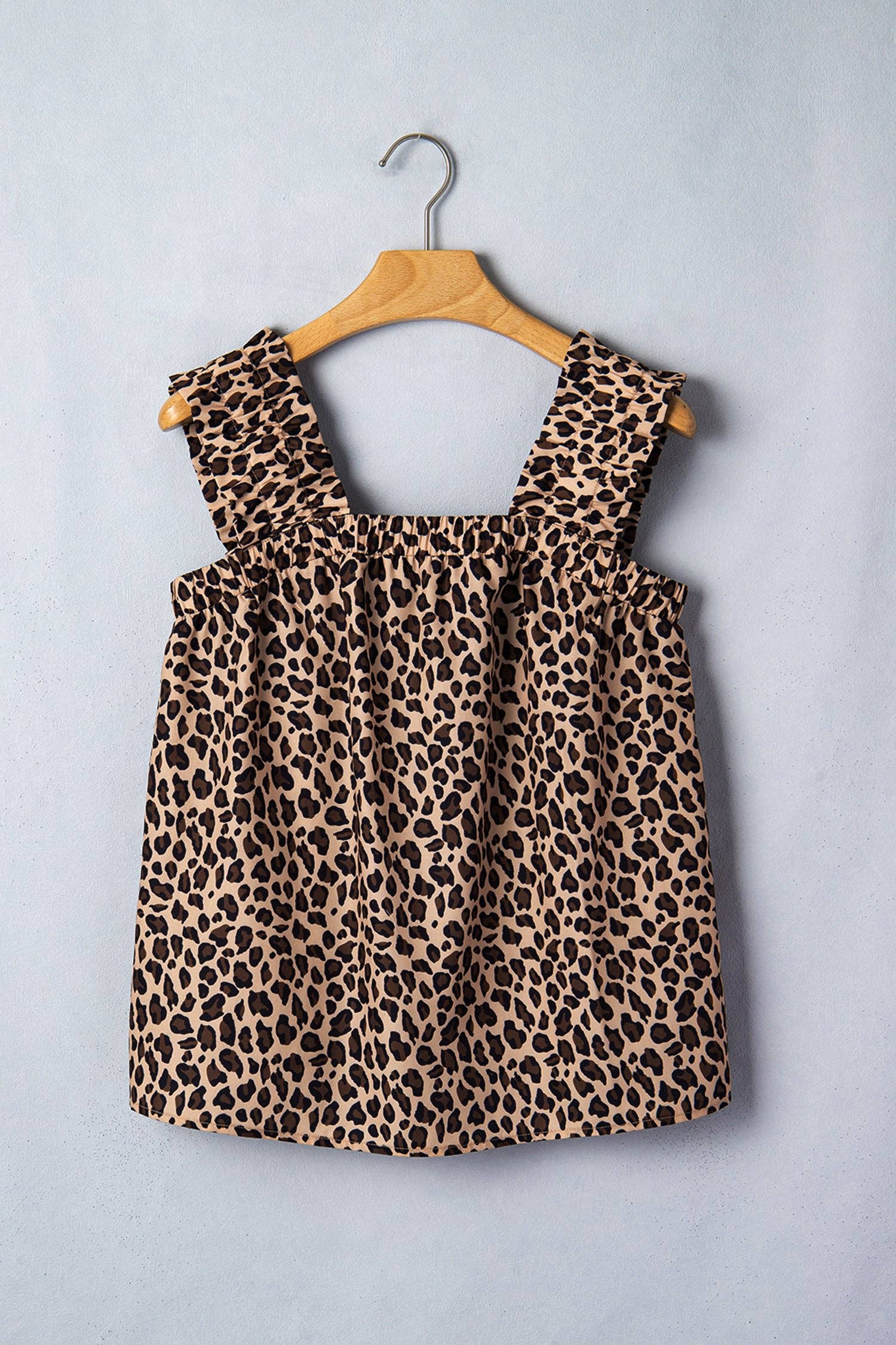 PRETTY BASH Leopard Frilled Square Neck Tank Top