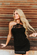 Black Floral Lace Halter Corset Top
