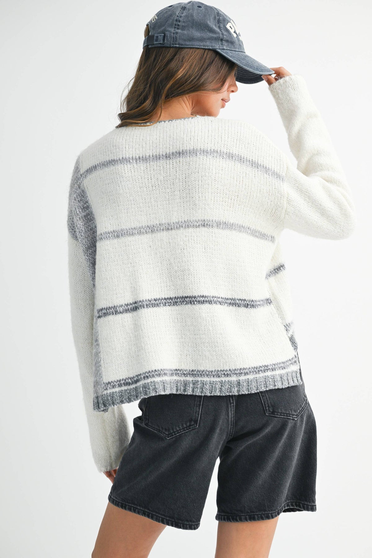 379BK Mona Knit Stripe Pullover Sweater