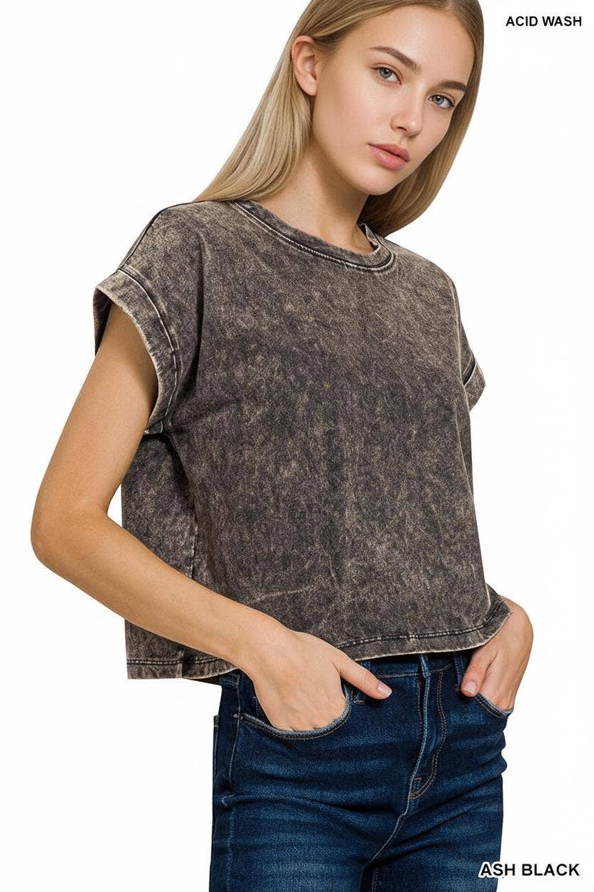 Washed Cotton Short Sleeve Top - Zenana