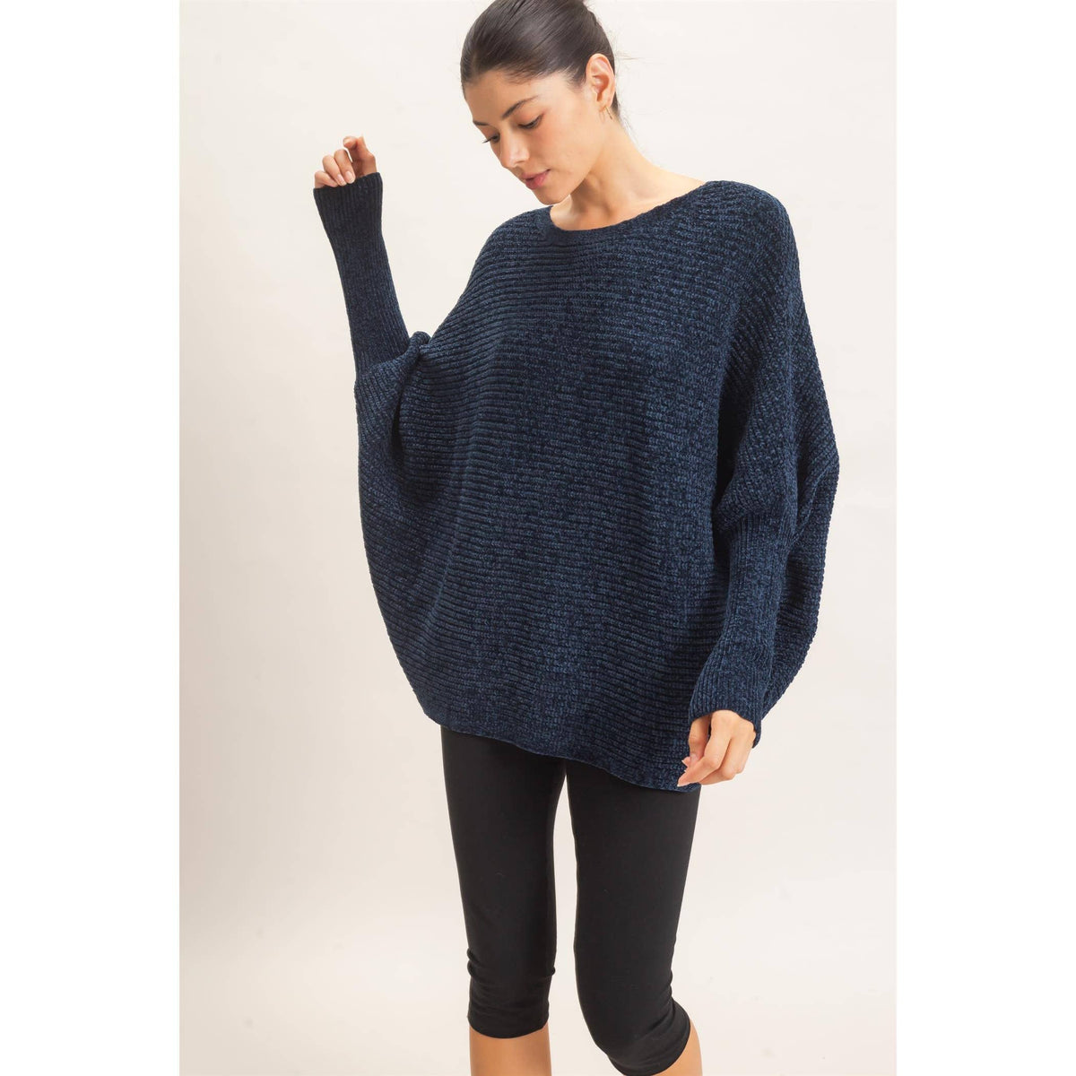 Chenille Boat Neck Dolman Sleeve Sweater
