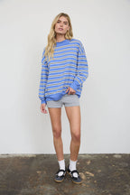 CONTRAST WIDE NECK LONG SLEEVE STRIPE KNIT TOP (PRE-ORDER)