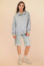 NT12225-Mock Neck Mineral Washed Knit Causal Top