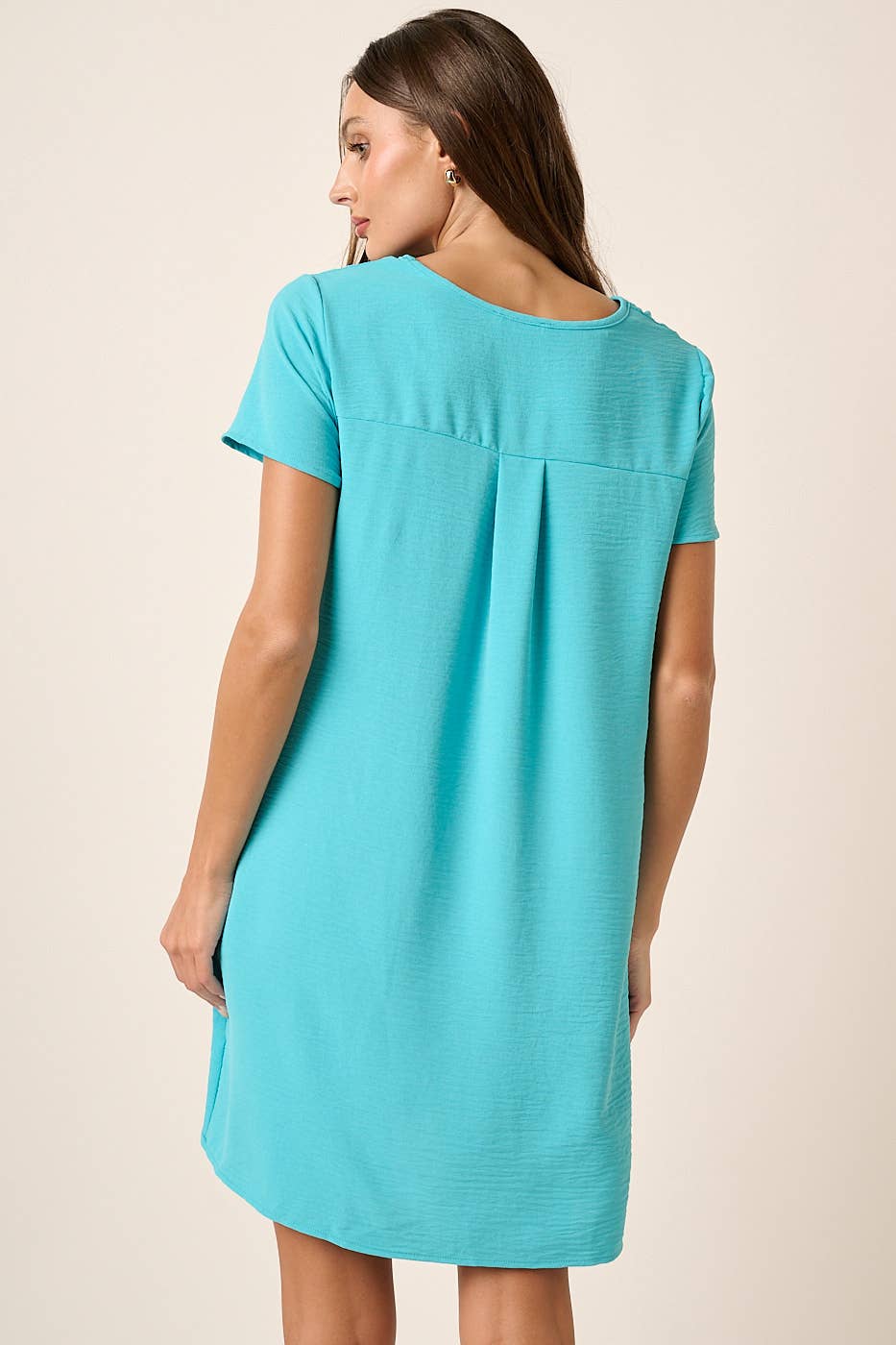 CD1565-AIRFLOW V-NECK SHORT SLEEVE SHIFT DRESS
