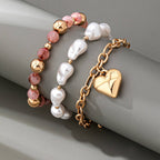 MULTI LAYER MIXED PEARL BEAD HEART CHARM BRACELET | 80B1549