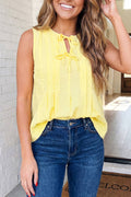 LAS Bow Tie Notched Neck Pleated Tank Top (S-XL)