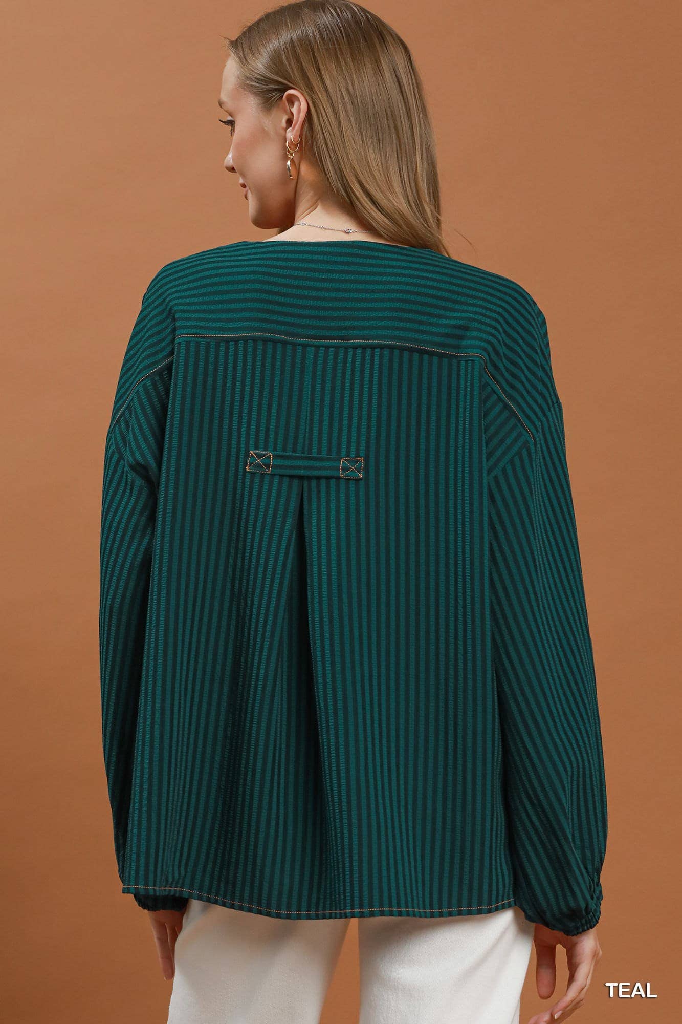 Seersucker Stripe Hi-low Blouse