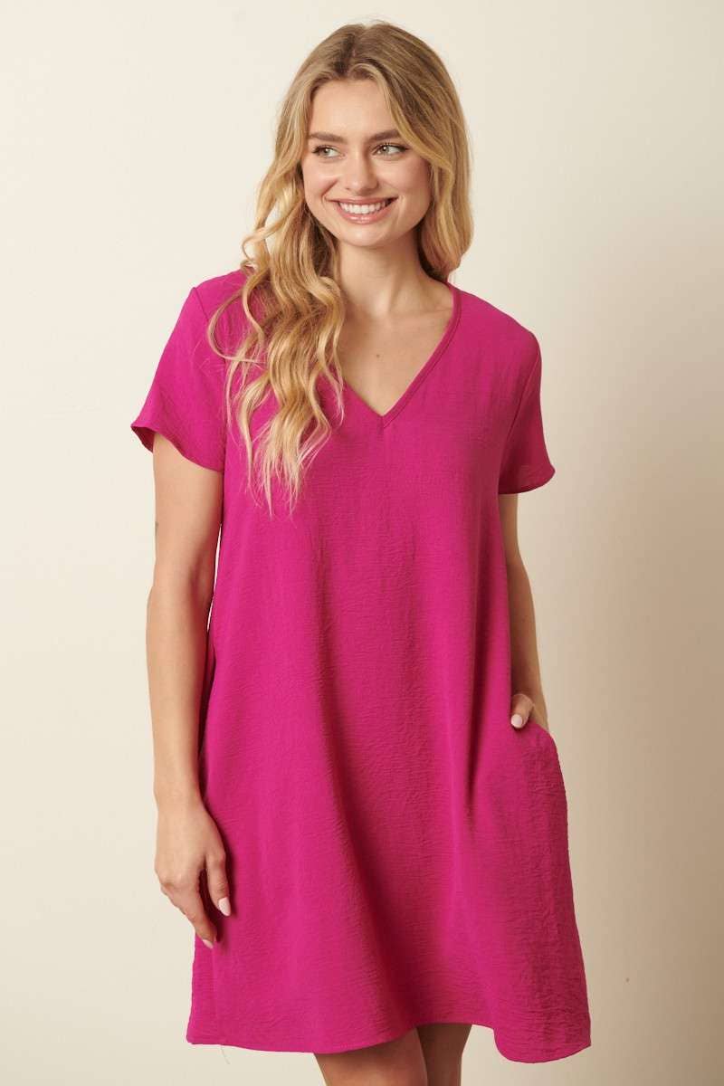 CD1565-AIRFLOW V-NECK SHORT SLEEVE SHIFT DRESS