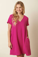 CD1565-AIRFLOW V-NECK SHORT SLEEVE SHIFT DRESS