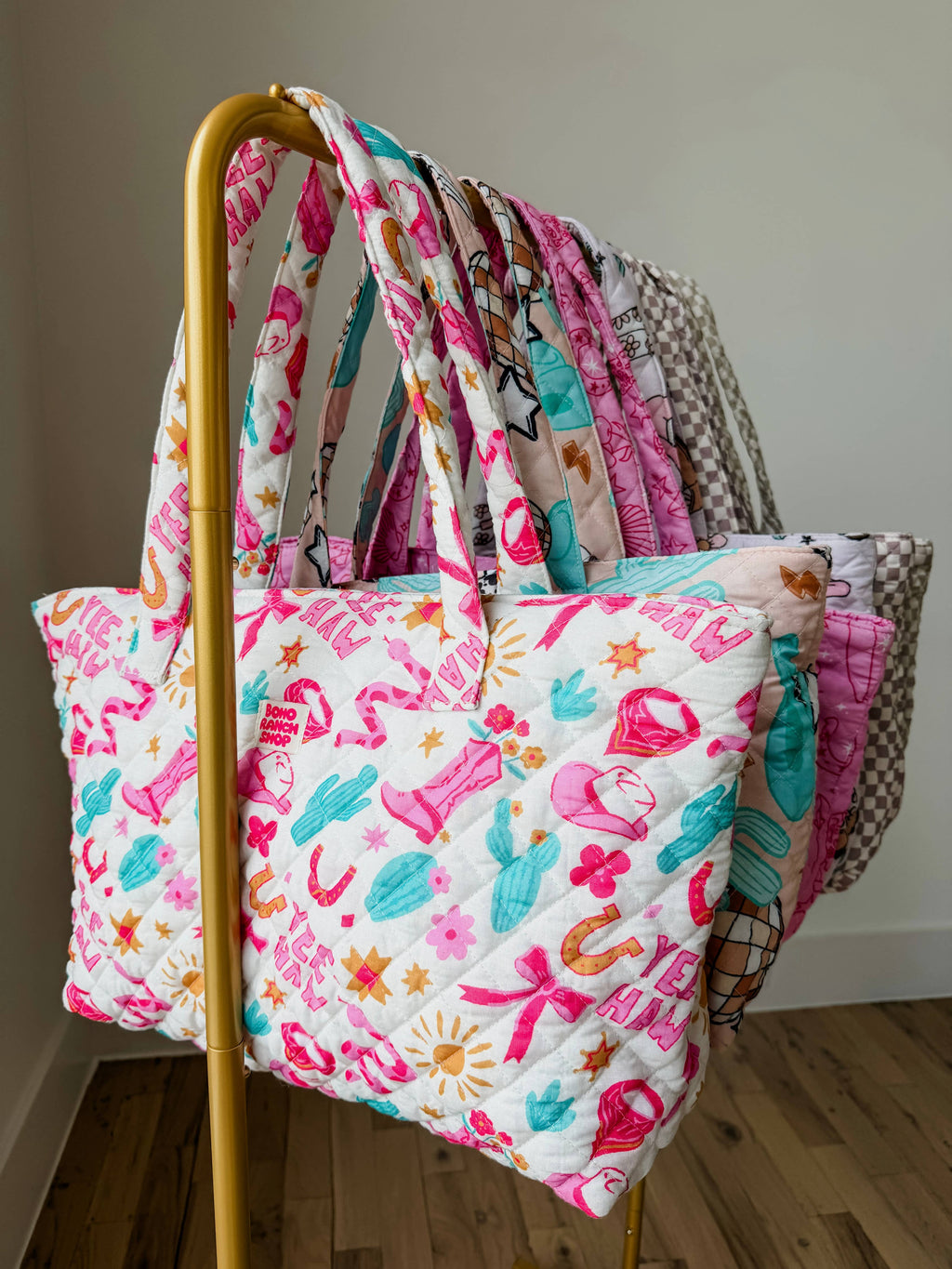 Western Print Everyday Carryall Tote Bag - Fabric Quilted 