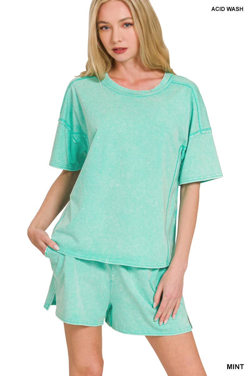 Acid Washed Short Sleeve Set