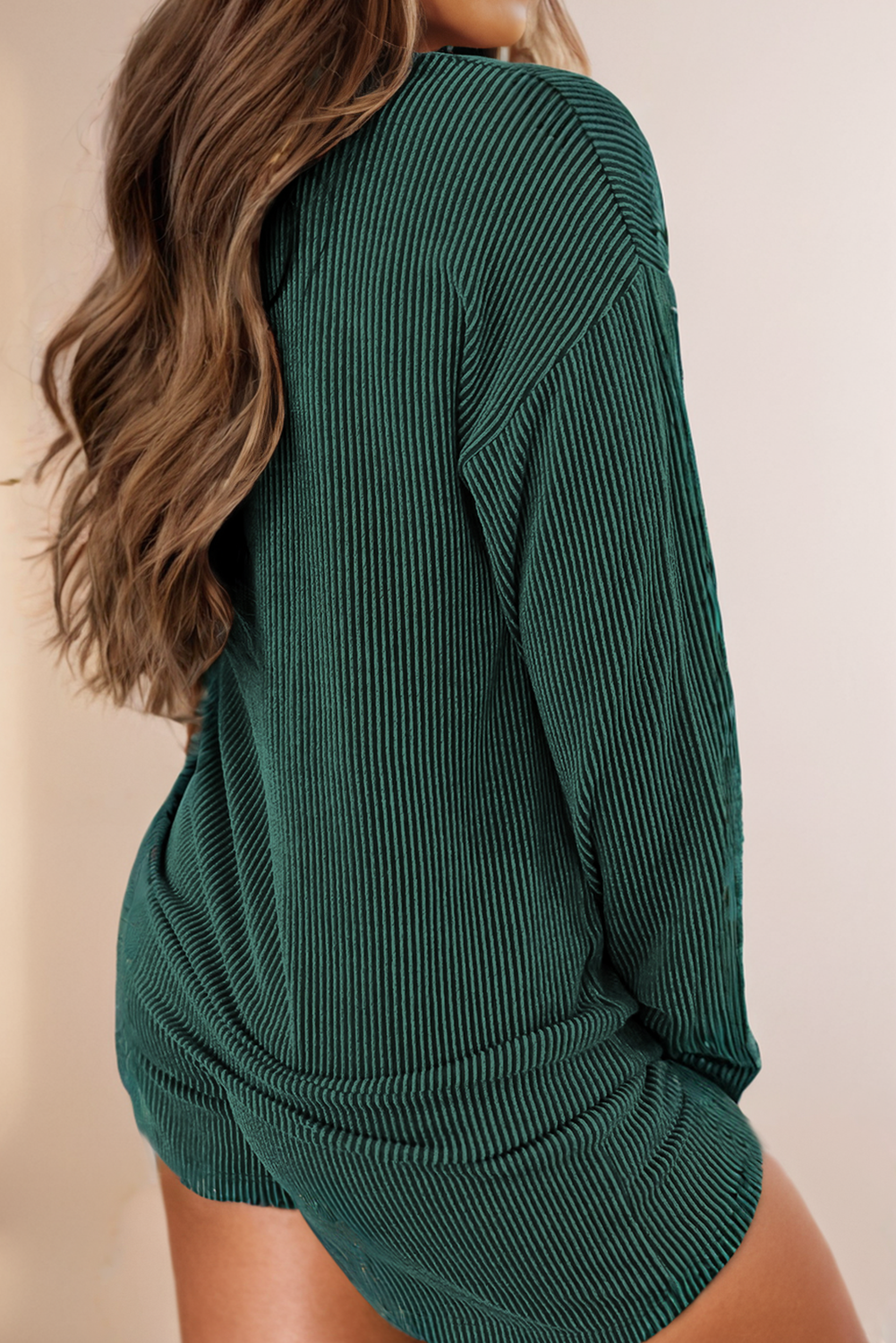 Merry Ribbed Long Sleeve Top and Shorts Set