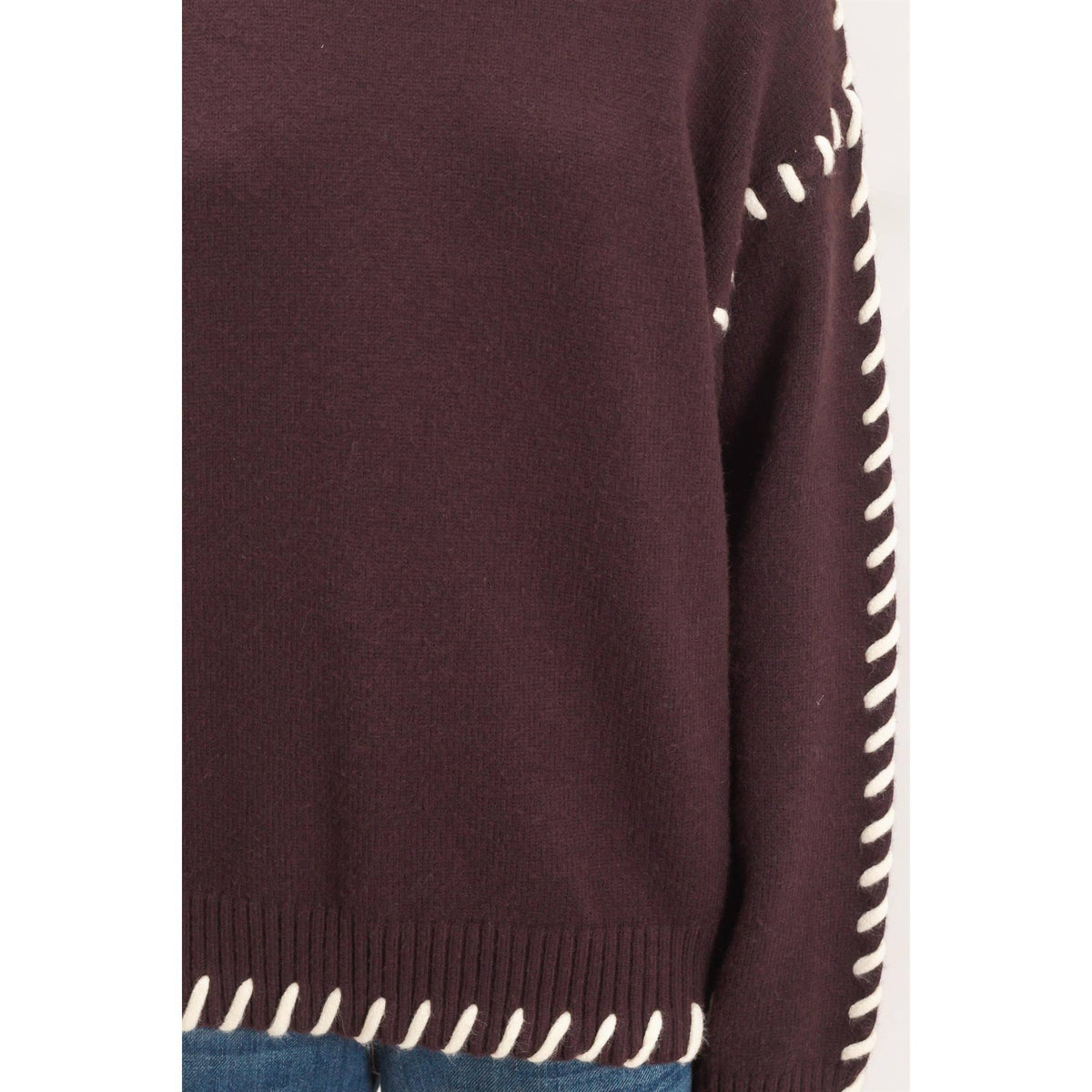 Blanket Stitch High Neck Sweater