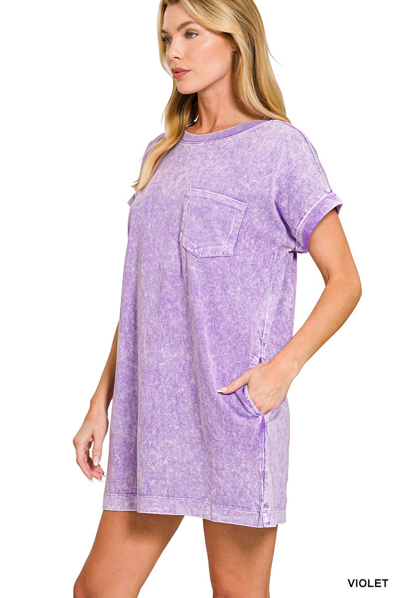 1211 Halo Washed Premium Cotton T Shirts Dress w/ pockets SI-2918