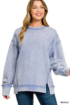 Acid Washed Double Ribbed Exposed-seam Pullover