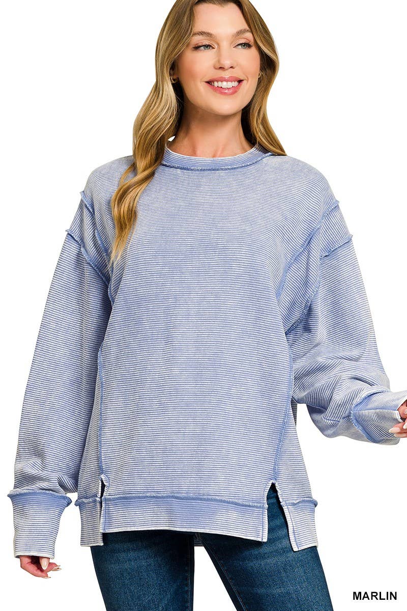 Acid Washed Double Ribbed Exposed-seam Pullover