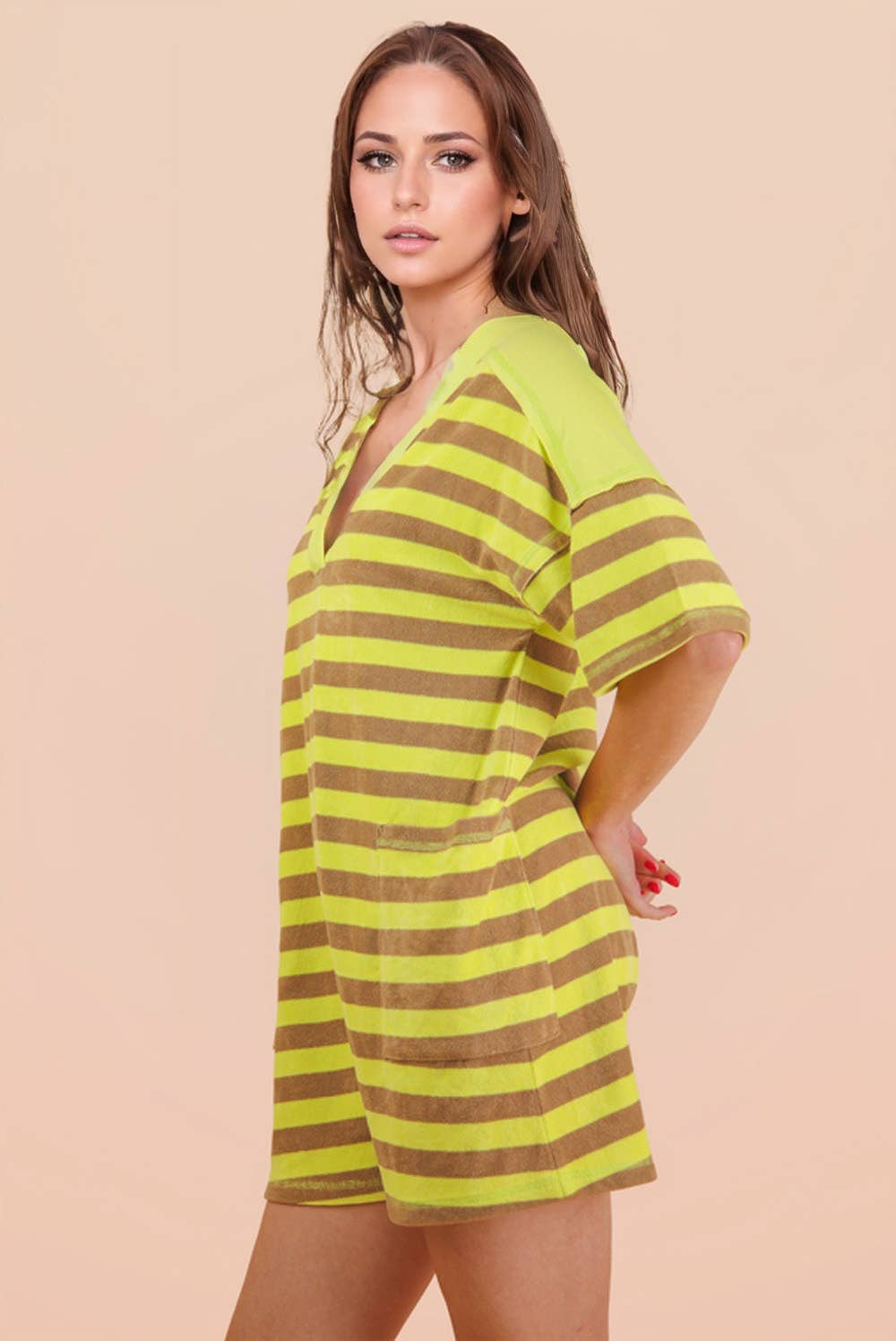 NP70994-Stripe Casual Knit Romper
