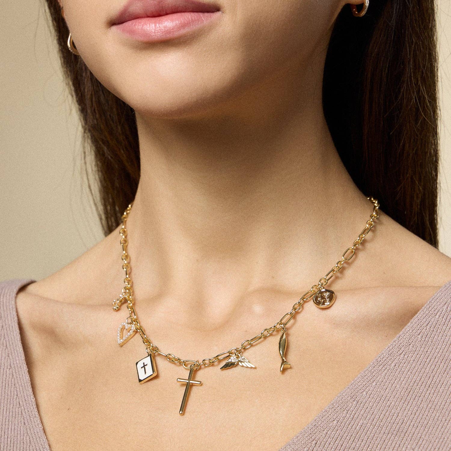 18K Gold-Dipped Faith & Love Charm | Necklace