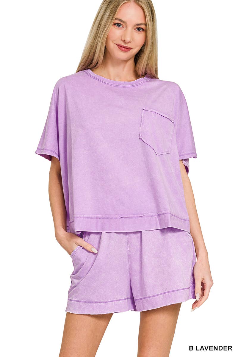 Acid Washed Oversized Top & Shorts Set