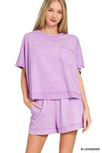 Acid Washed Oversized Top & Shorts Set