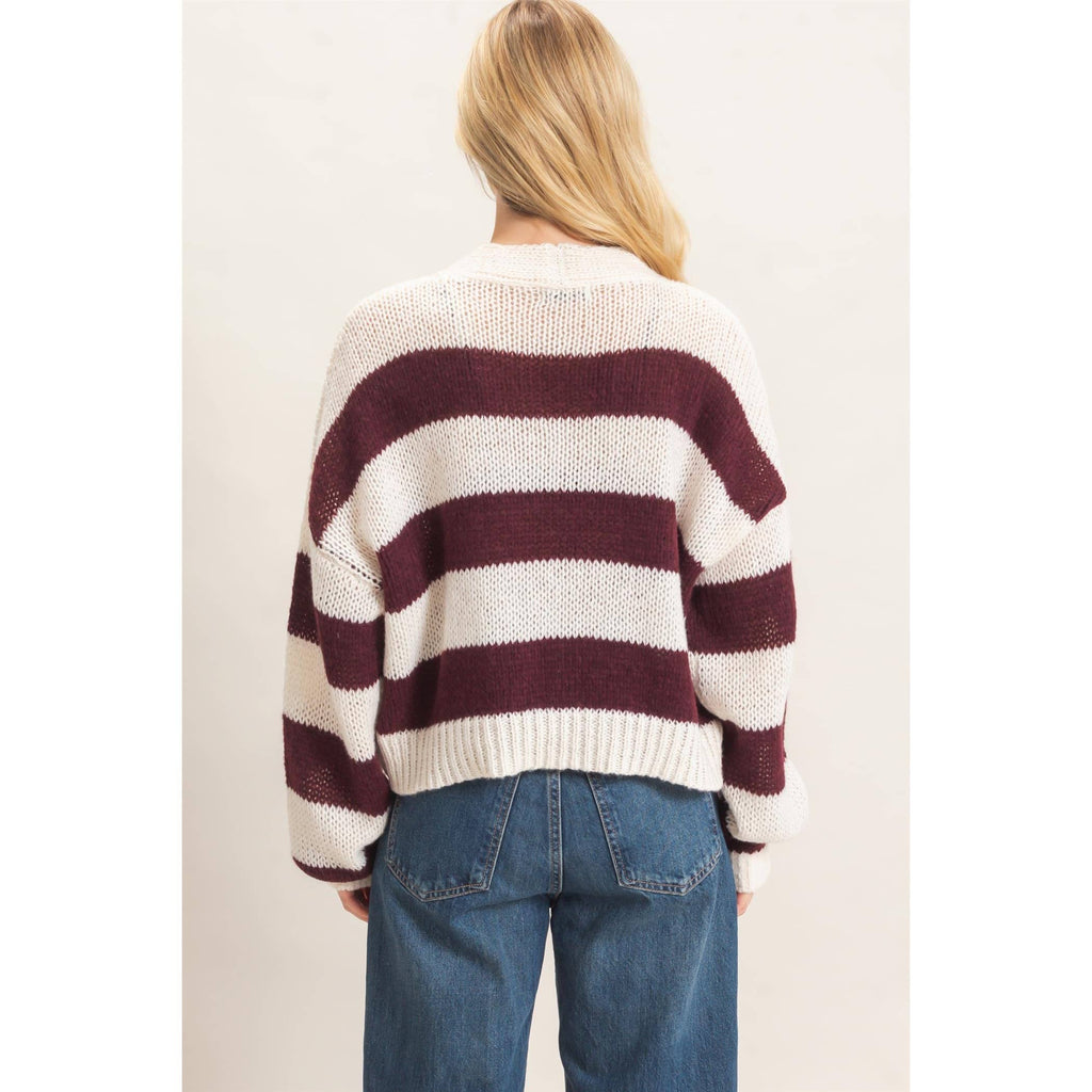 Striped V-Neck Sweater Cardigan