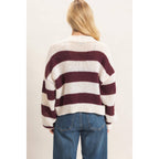 Striped V-Neck Sweater Cardigan