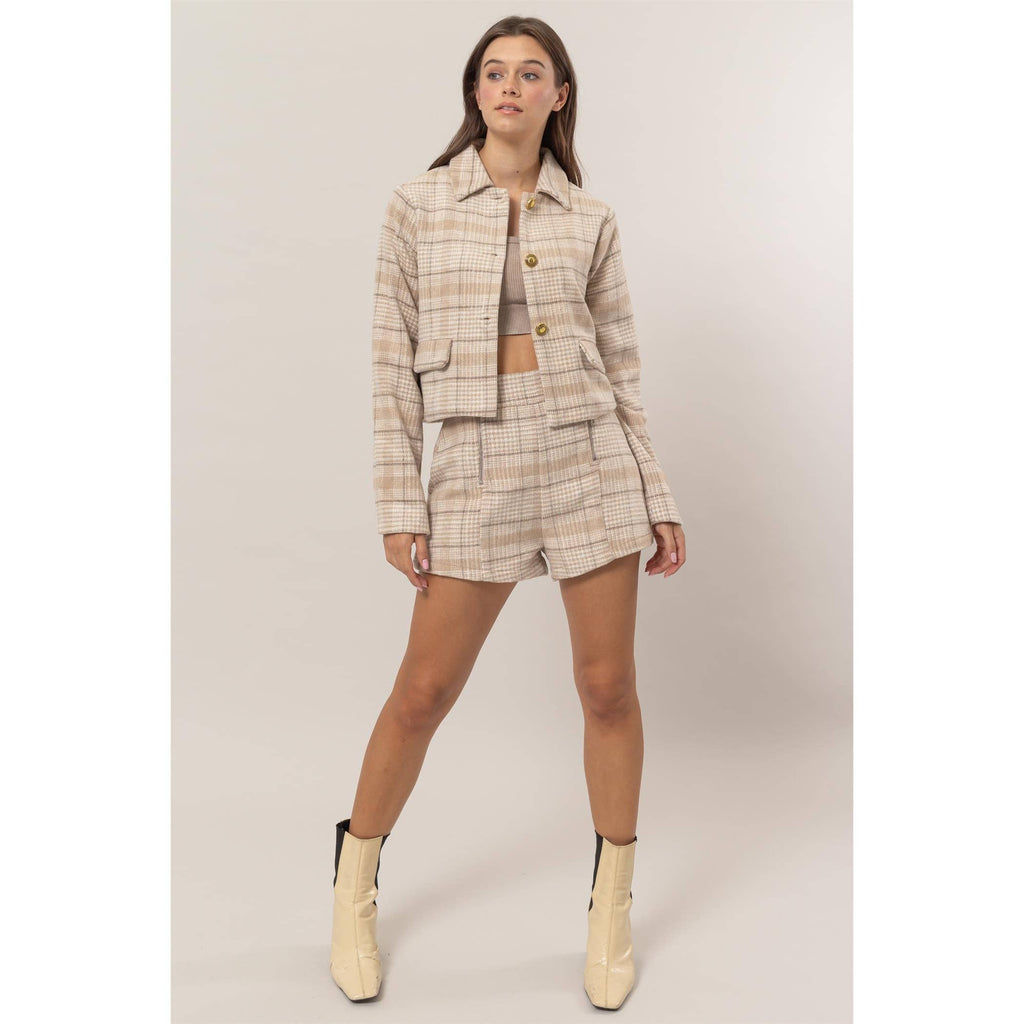Plaid Twin Zipper-Detail Shorts