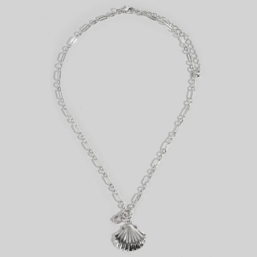 Chain Link Seashell And Crystal Pendant Necklace