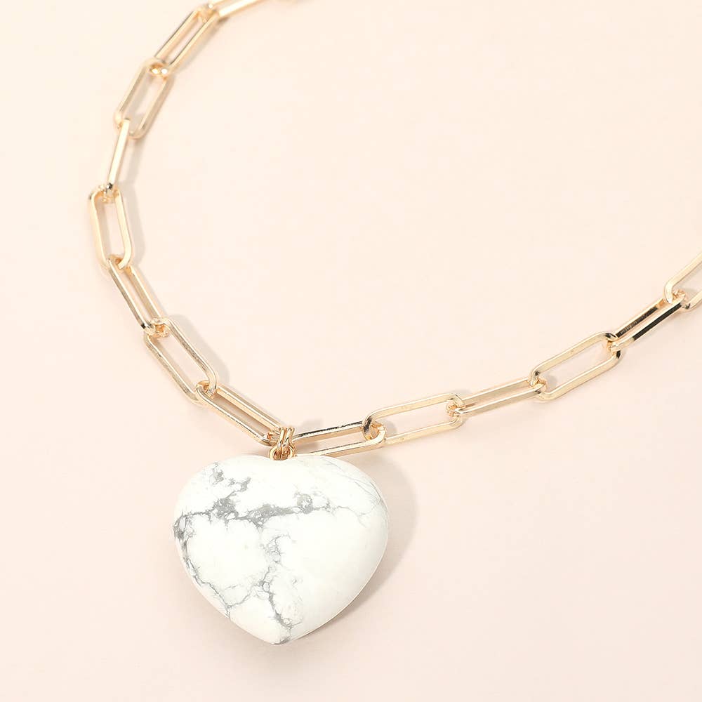 Resin Puffy Heart Pendant Paperclip Chain Necklace