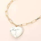 Resin Puffy Heart Pendant Paperclip Chain Necklace