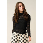 TEXTURED MOCK NECK LACE MESH TOP