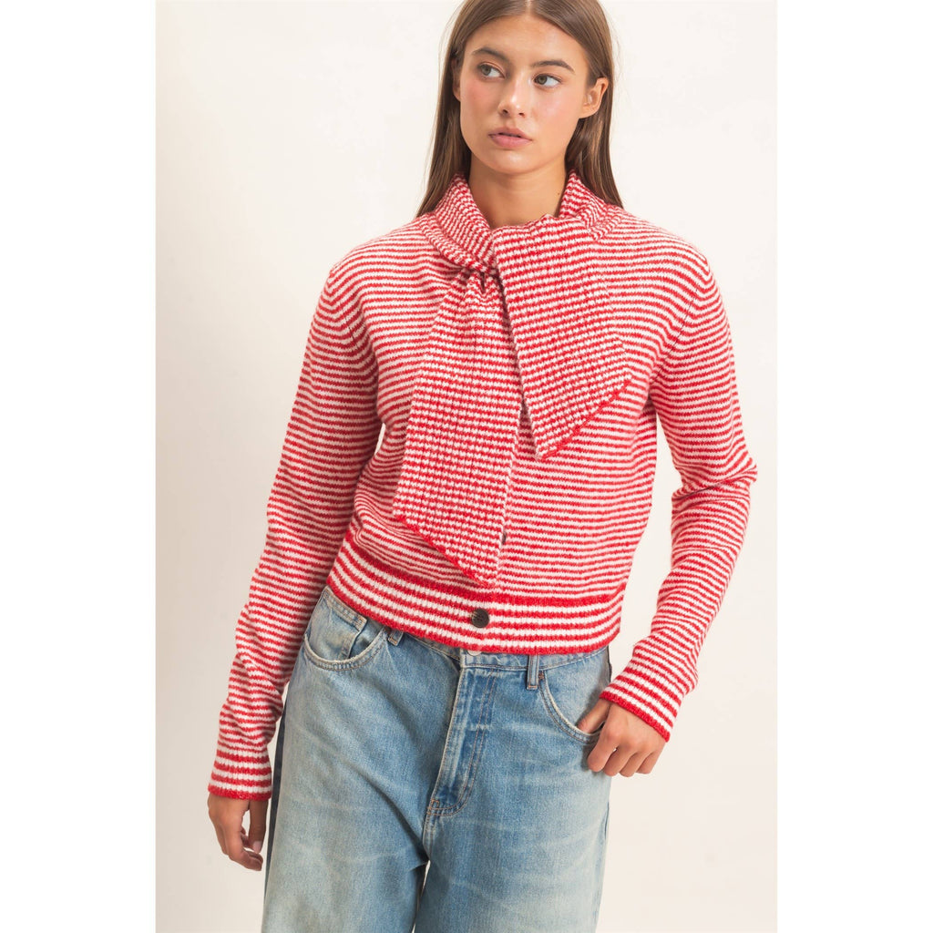 Striped Cardigan With Scarf