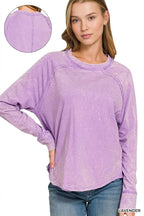 Washed Scoop Neck Long Sleeve Top Zenana