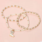 3PCS - Enamel Bow Cowboy Boot Pearl Beaded Multi Layered Bracelet