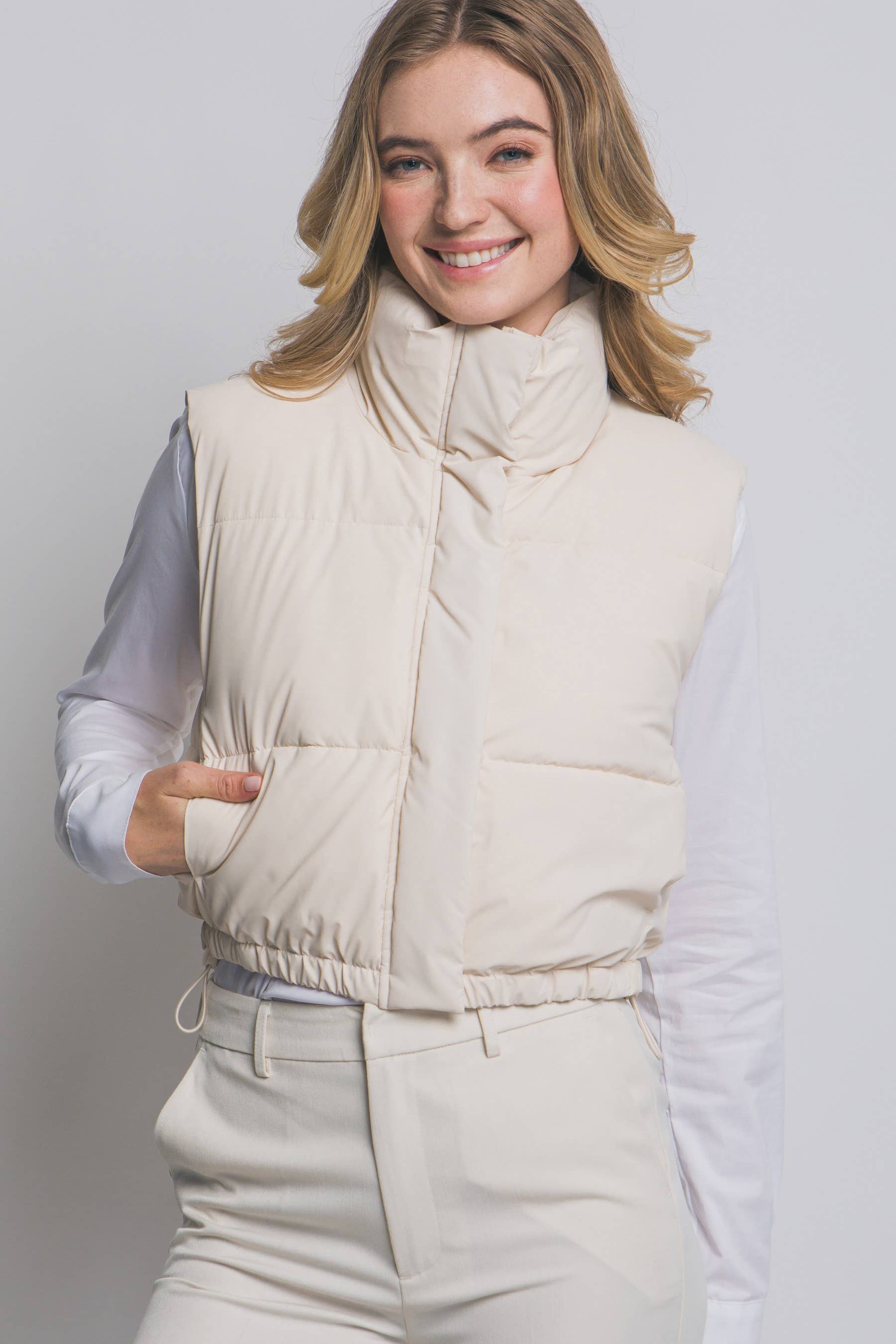 High Neck Cropped Puffer Vest
