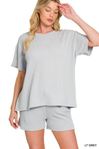 Corded Rib Short Sleeve Tee And Short Pants Set