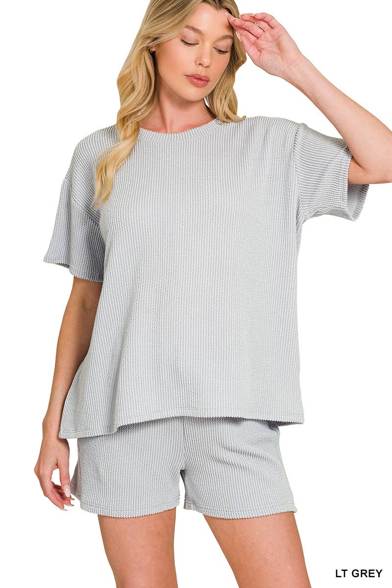 Corded Rib Short Sleeve Tee And Short Pants Set