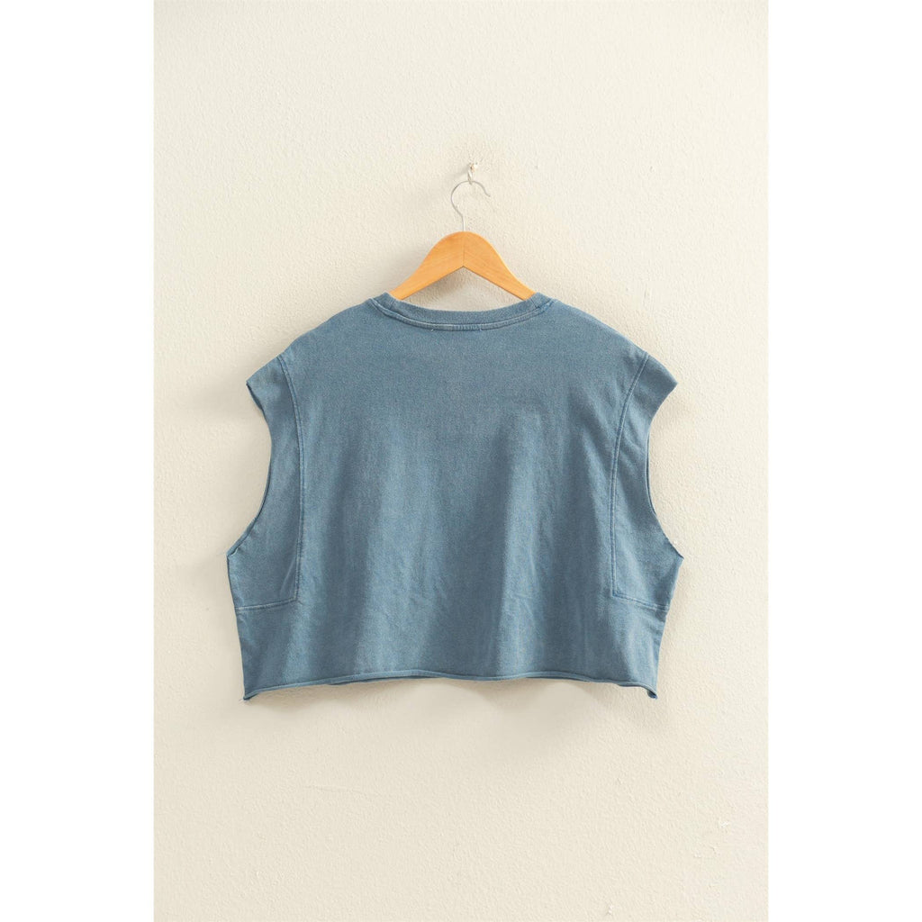 Crew Neck Boxy Sleeveless Cropped Top