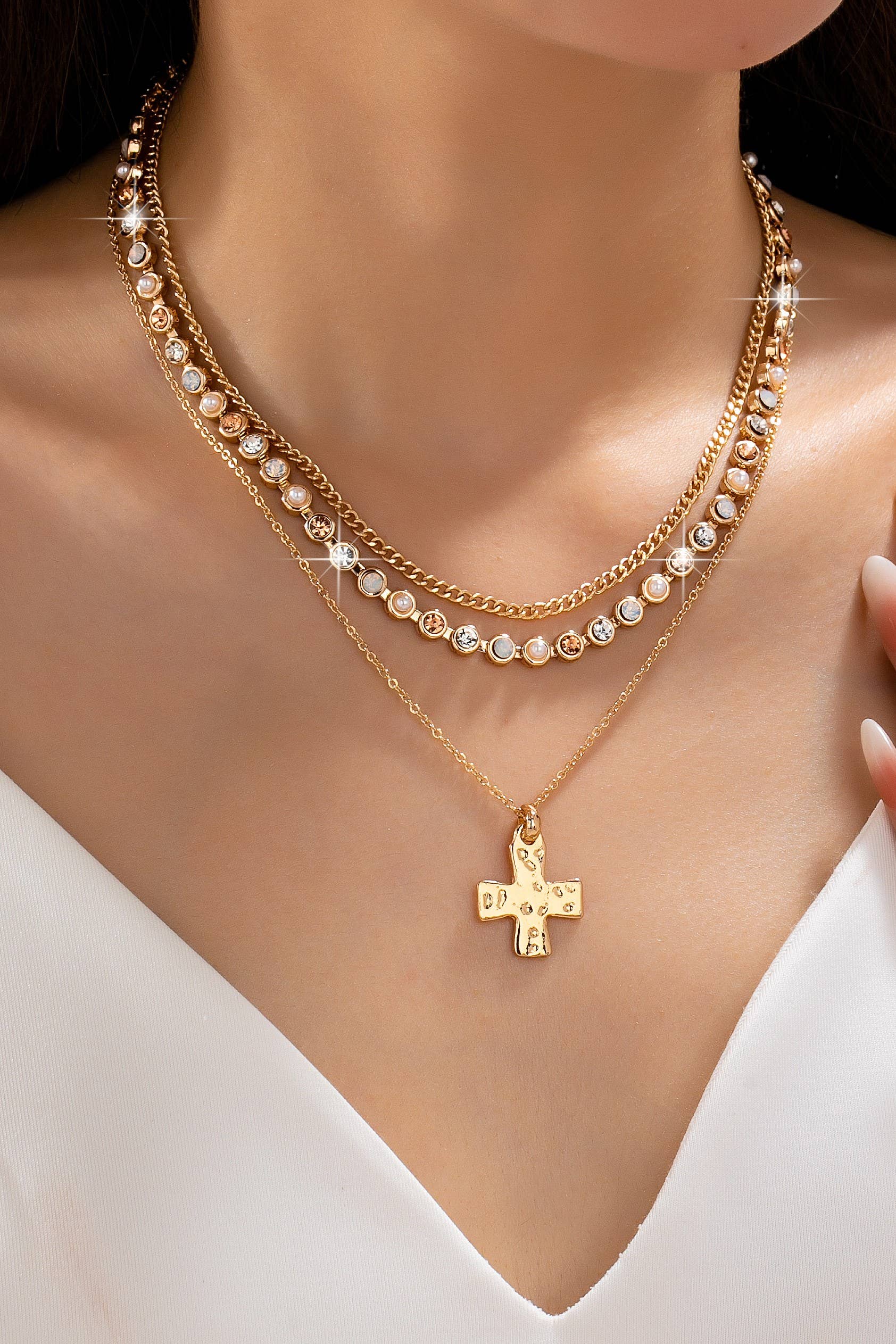 Multi-Layered Cross Pendant Necklace | 80N93429
