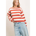 Striped Boat Neck Knit Sweater