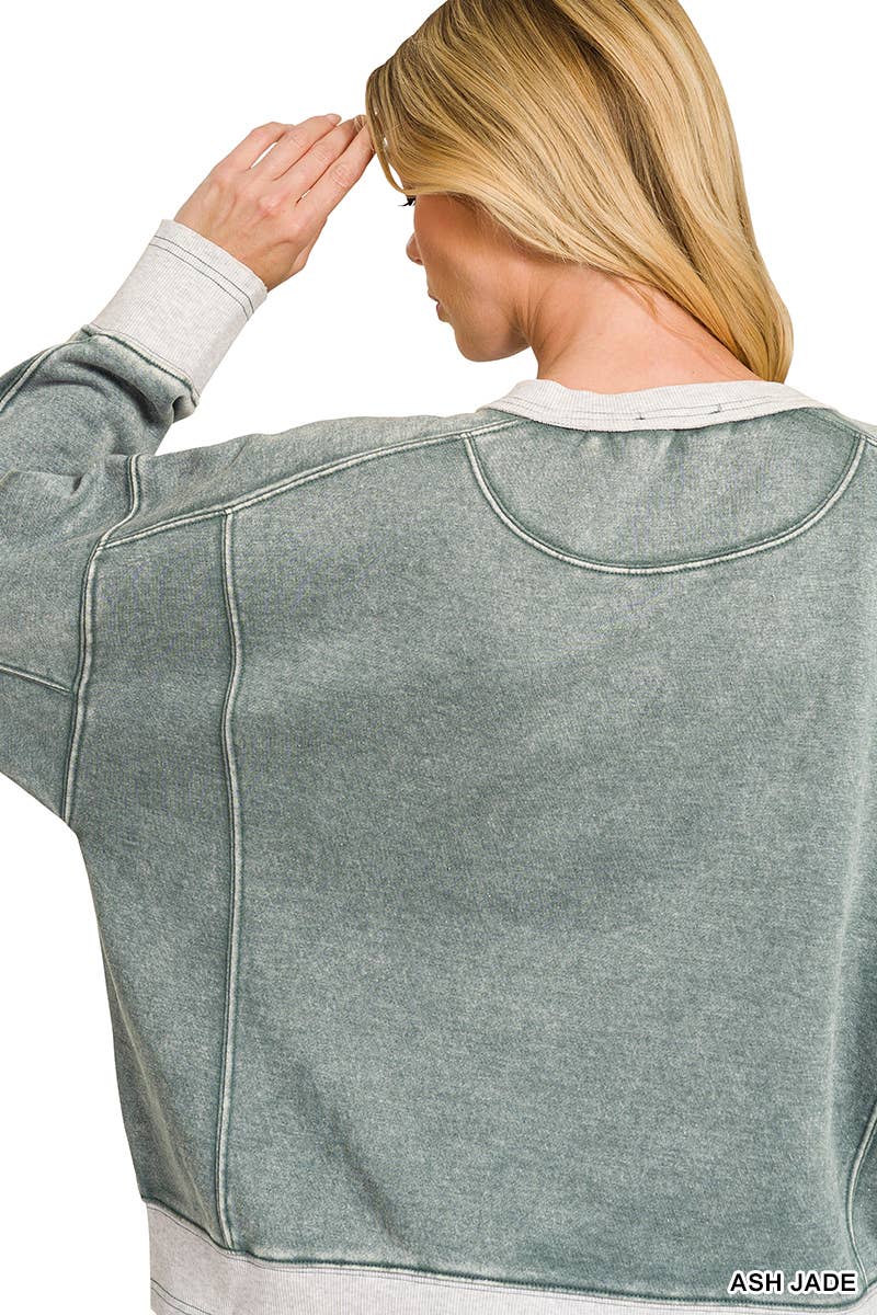 Acid Washed Fleece Contrast Trim Sweatshirts