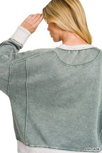 Acid Washed Fleece Contrast Trim Sweatshirts