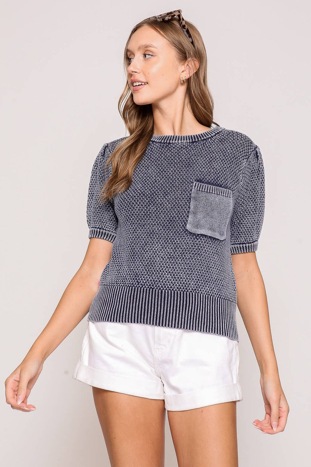 Washed Textured Sweater Top